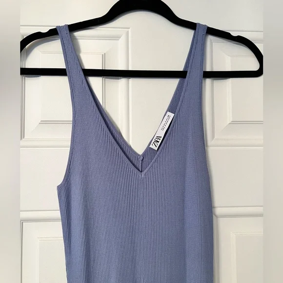 Zara Lavender Blue Ribbed Midi Dress - Picture 3 of 4